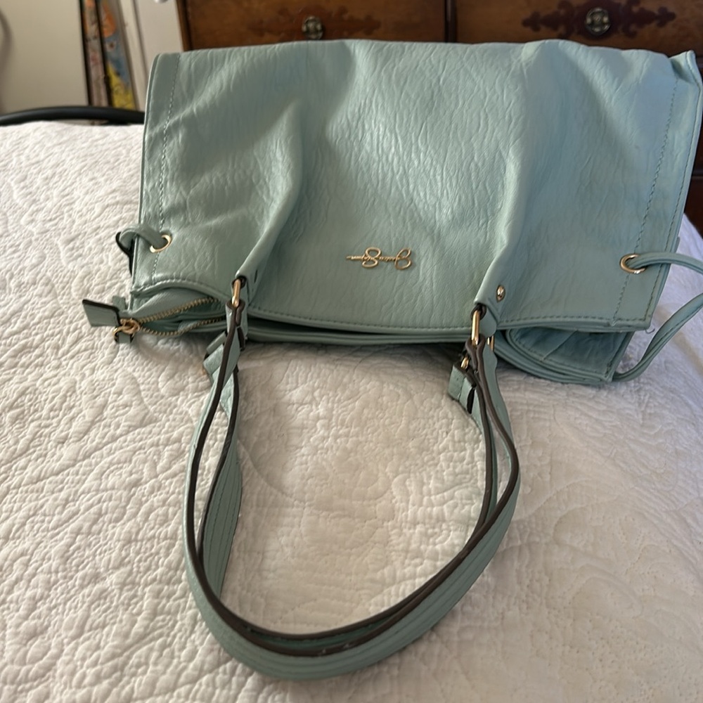 Jessica Simpson aqua teal double strap handbag with gold tone hardware. - Picture 7 of 14